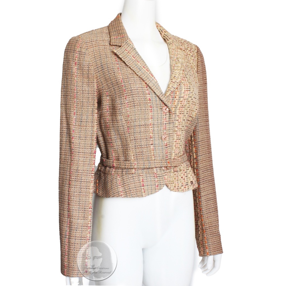 Christian Lacroix Jacket Multicolor Silk Blend Tweed Cropped + Matching Belt 42